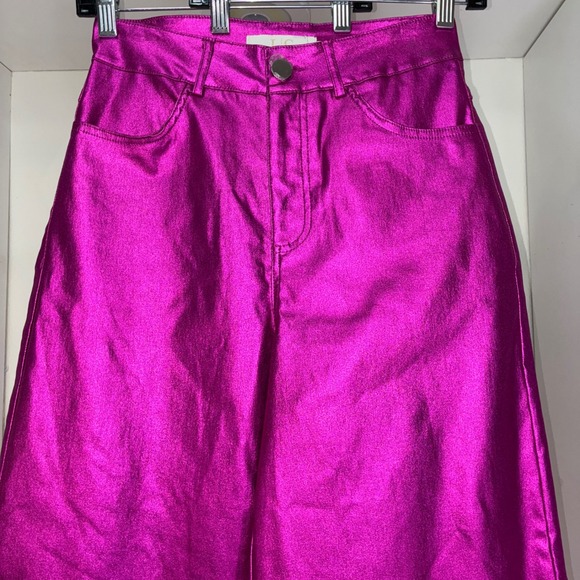 Lizette Collection Metallic Fuchsia Wide Leg Pants Size Medium - Picture 10 of 11